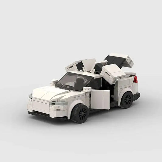 White Tesla Model 3 building block lego toy car with pdf instructions