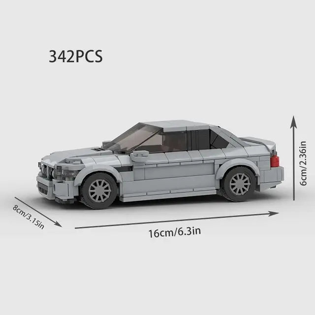 Blue BMW M3 E46 building block 342 piece lego toy car with measurements