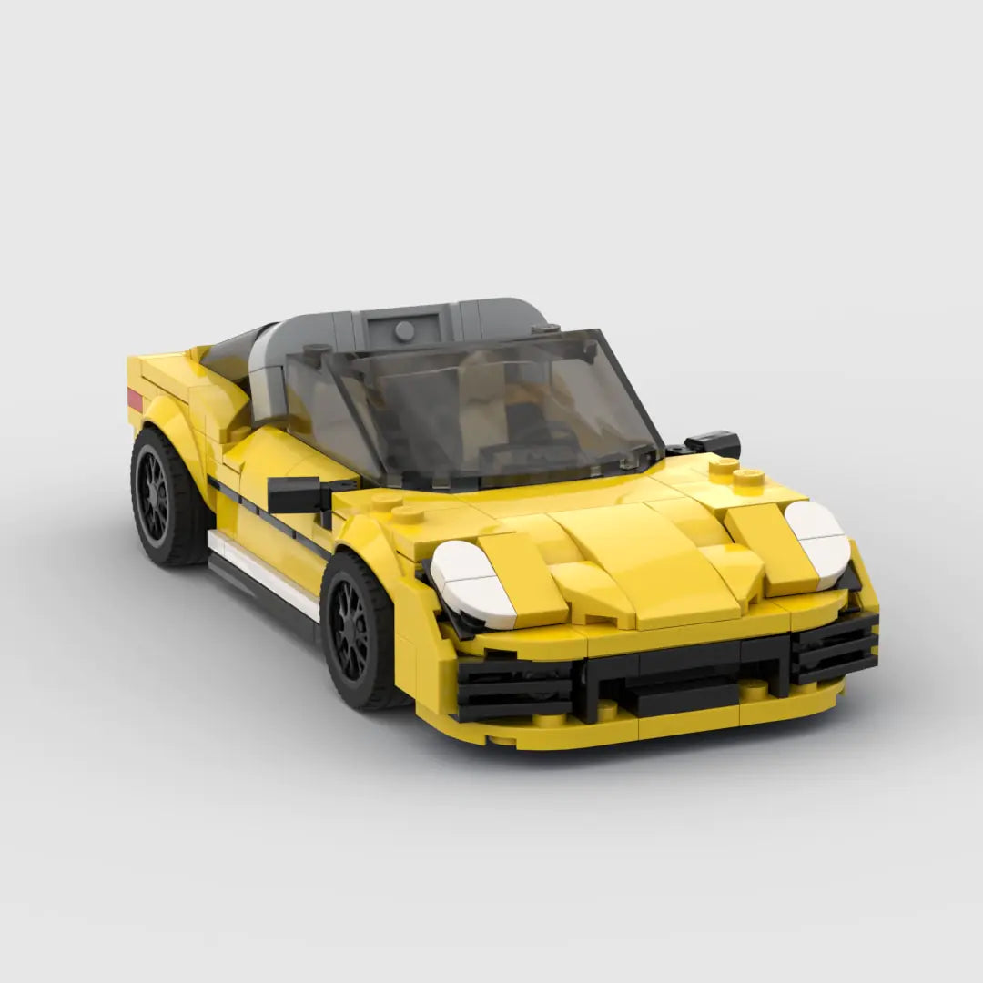 Yellow Porsche 911 Targa 4S block lego toy car with pdf instructions