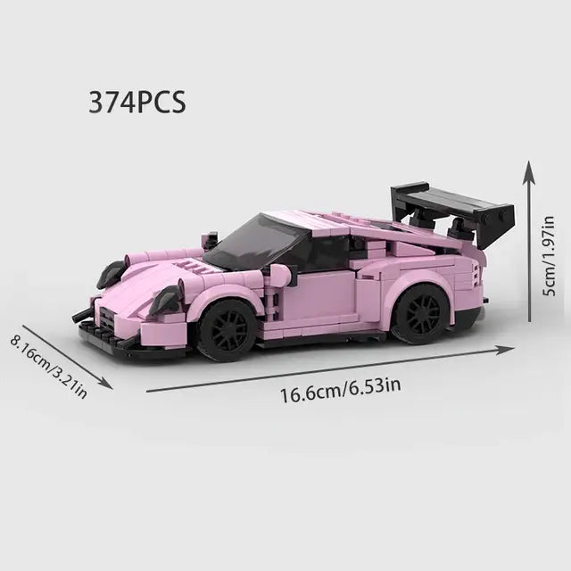 Pink Porsche 911 GT3-RS building block 374 piece lego toy car with measurements