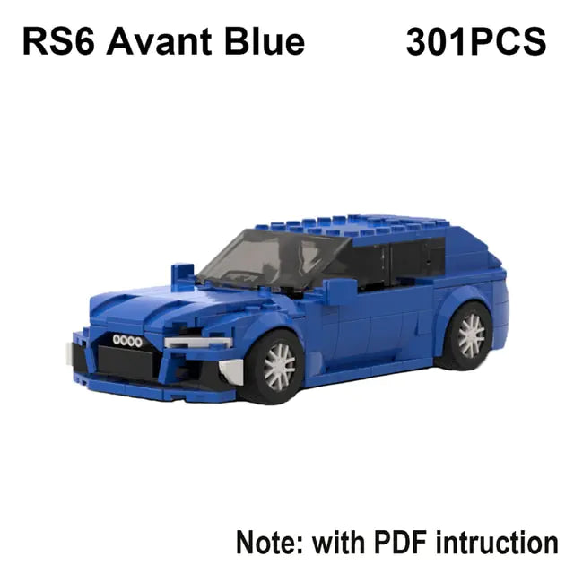 Blue Audi RS6 Avant 301 piece building block toy car with PDF instructions