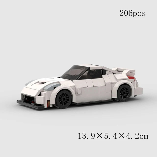 White Nissan 350Z 206 piece building block lego toy car with pdf instructions