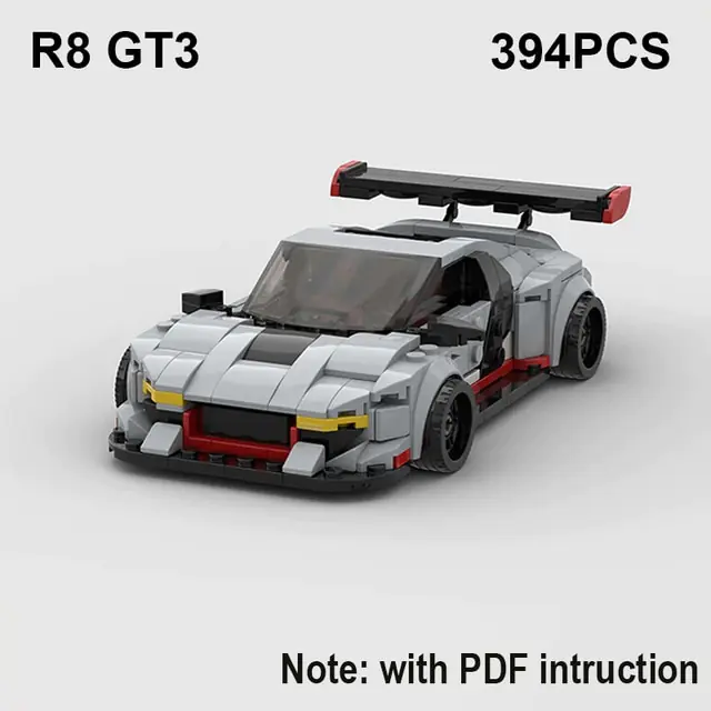 Grey and red Audi R8 LMS GT3 394 piece building block toy car