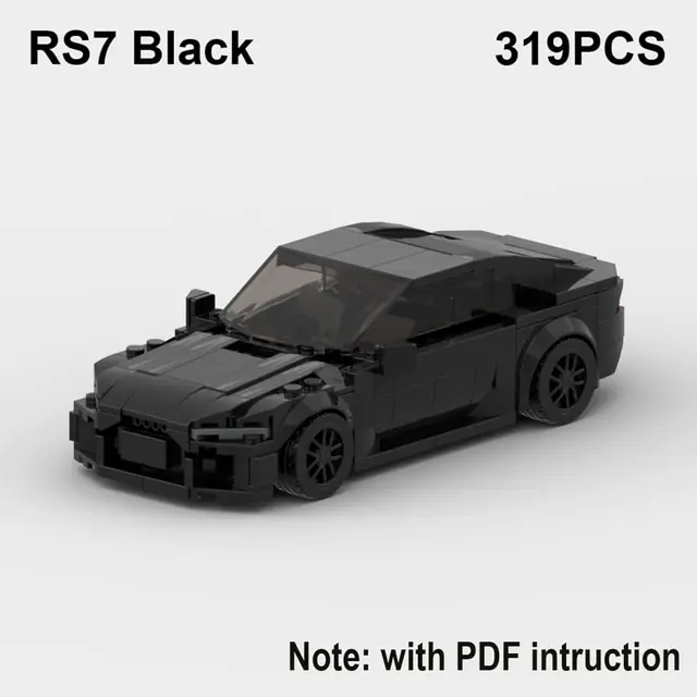 Black Audi RS7 319 piece building block toy car with PDF instructions