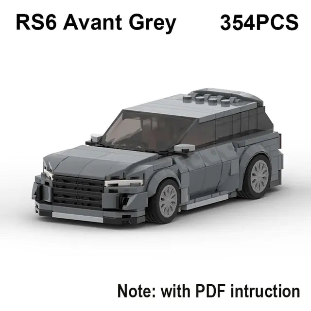 Grey Audi RS6 Avant 354 piece building block toy car with PDF instructions