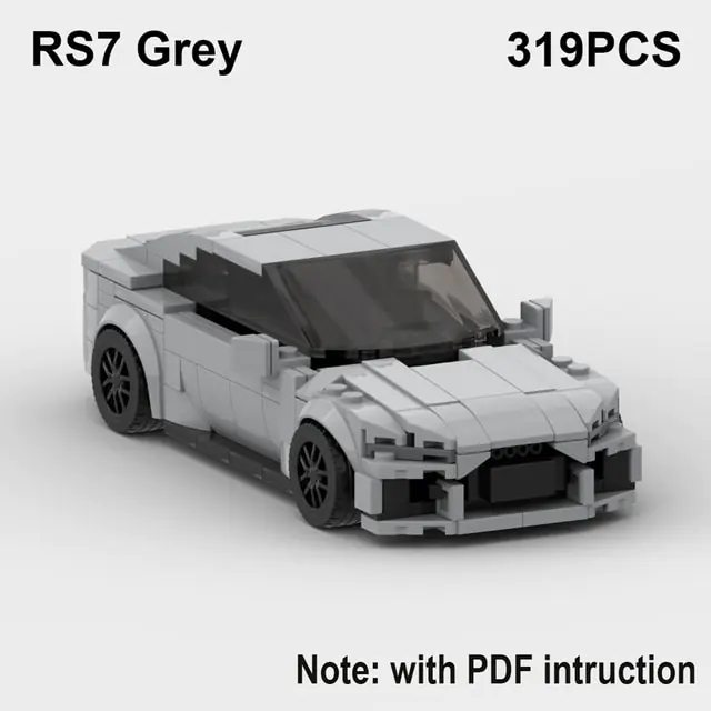 Grey Audi RS7 319 piece building block toy car with PDF instructions