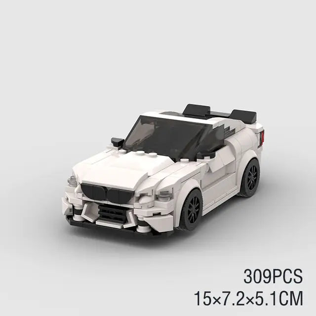 White BMW M2 309 piece building block toy car with PDF instructions