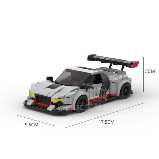 Grey and red Audi R8 LMS GT3 building block toy car 9.5cm x 17.5cm x 5cm