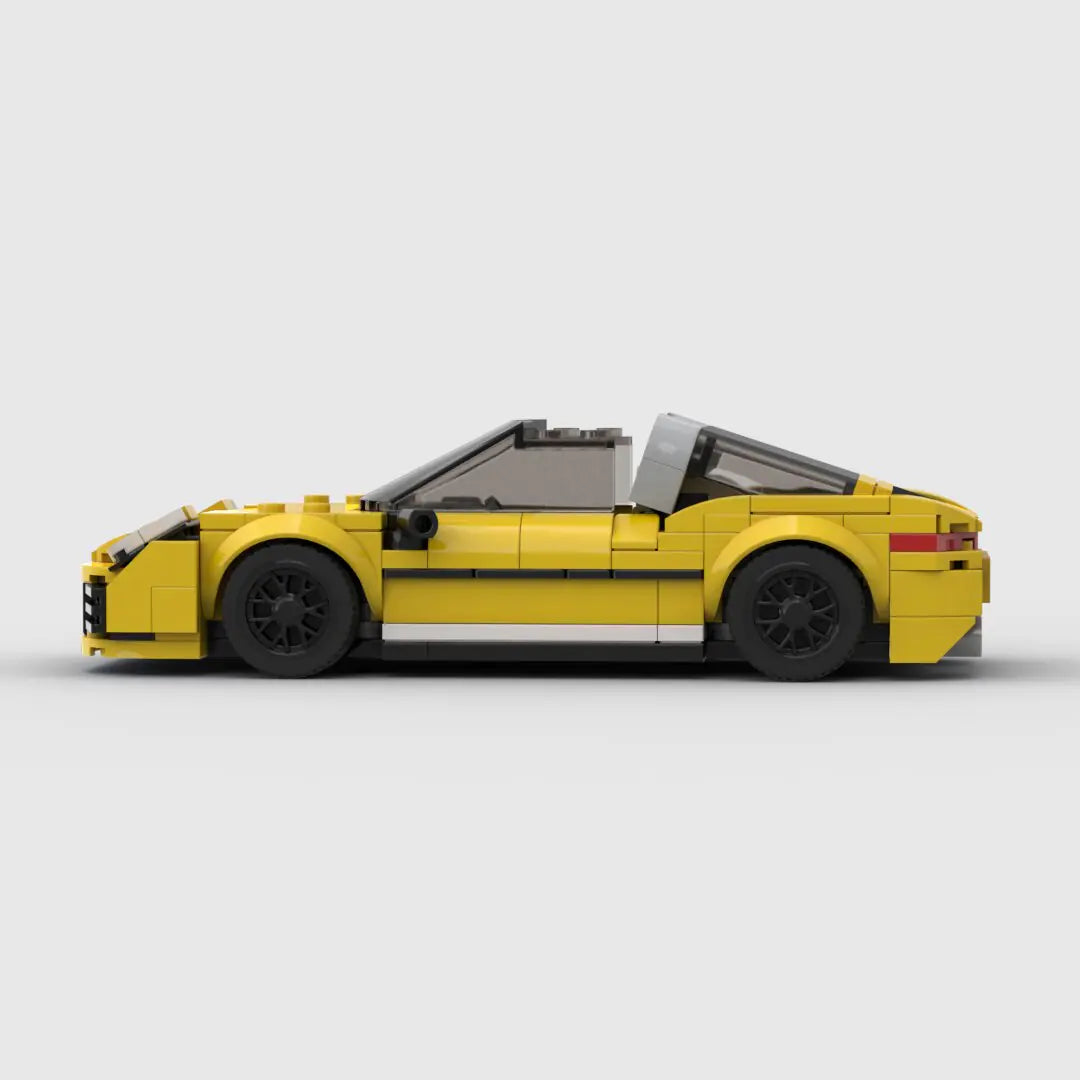 Yellow Porsche 911 Targa 4S block lego toy car with pdf instructions