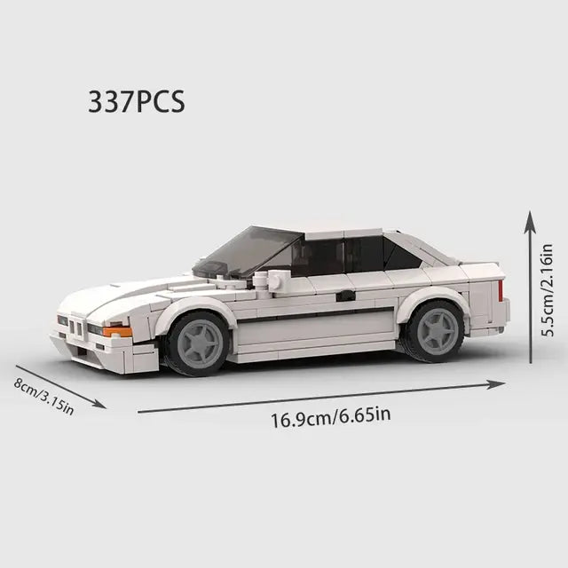 Blue BMW 850CSi E31 building block 337 piece lego toy car with measurements