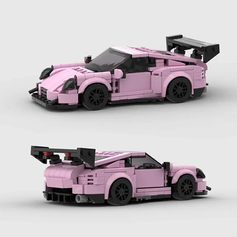 Pink Porsche 911 GT3-RS building block lego toy car with pdf instructions