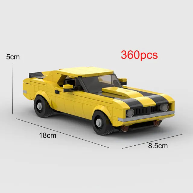 Yellow Chevrolet Camaro Z28 Retro 360 piece building block toy car with PDF instructions