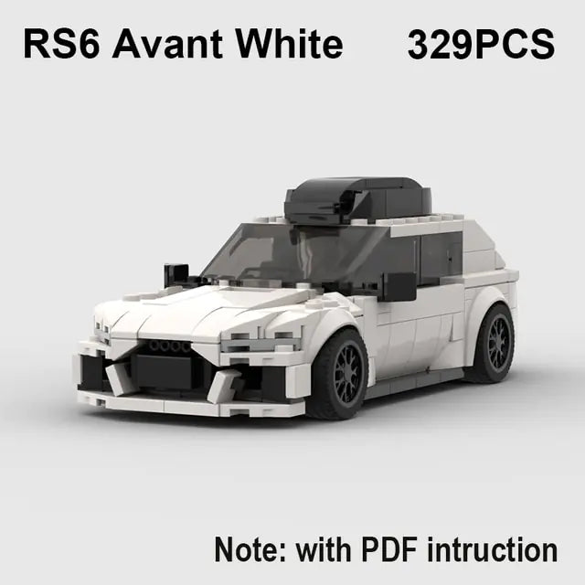 White Audi RS6 Avant 329 piece building block toy car with PDF instructions