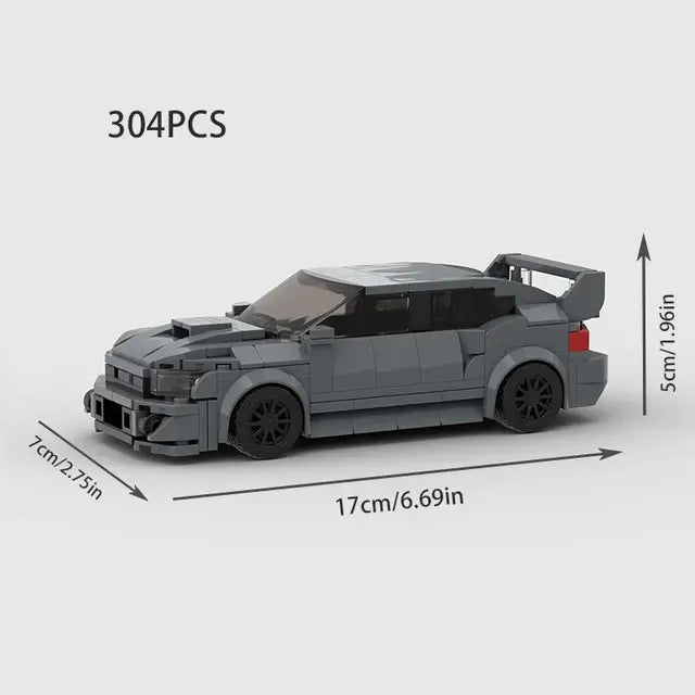 Grey Subaru WRX STI building block 304 piece lego toy car with measurements