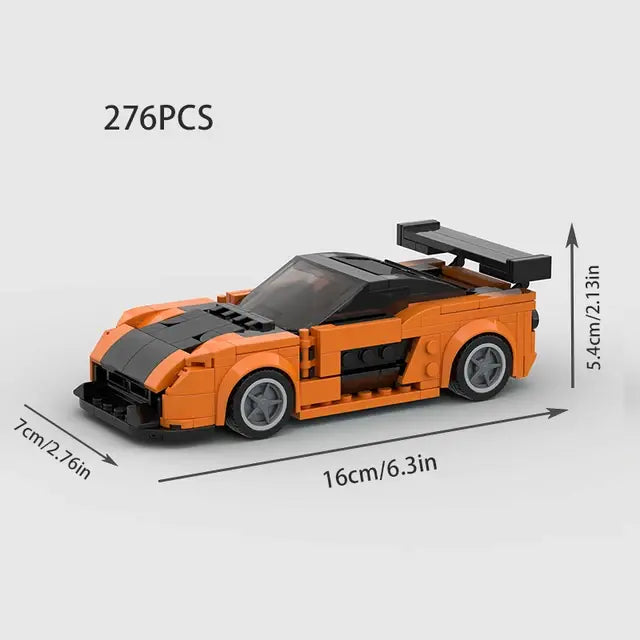 Orange Mazda Veilside RX7 building block 276 piece lego toy car with measurements