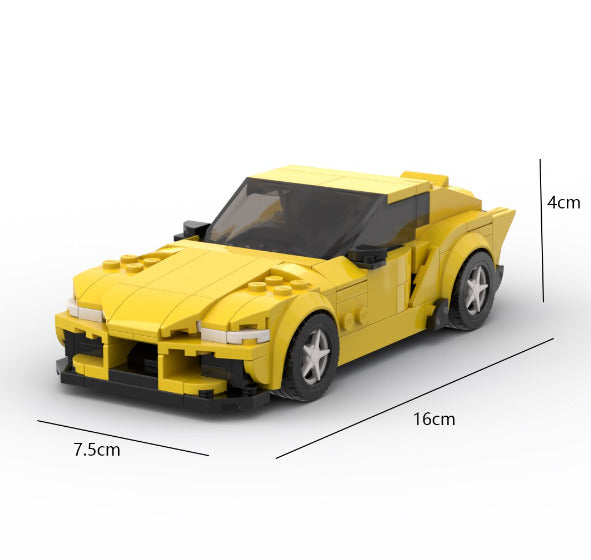 Yellow Toyota Supra GR building block lego toy car with dimensions