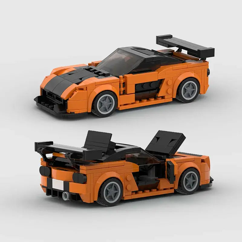 Orange Mazda Veilside RX7 building block lego toy car with pdf instructions