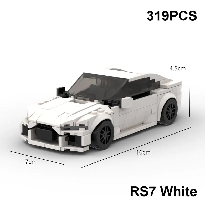 White Audi RS7 319 piece building block toy car with PDF instructions